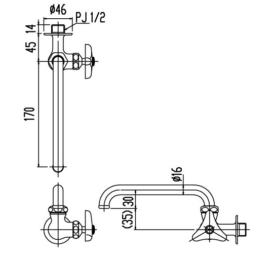 Bản vẽ kỹ thuật Vòi rửa nước lạnh Inax LF-16-13 gắn tường