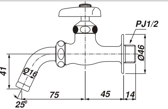 Bản vẽ kỹ thuật Vòi rửa nước lạnh Inax LF-7R-13 gắn tường