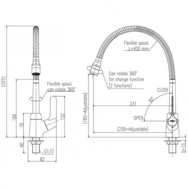 Bản vẽ kỹ thuật vòi rửa chén bát lạnh Inax SFV-18