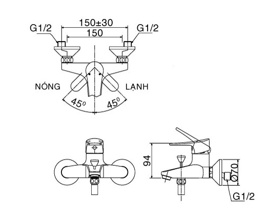 Bản vẽ kỹ thuật vòi sen tắm nóng lạnh Inax BFV-1003S-2C