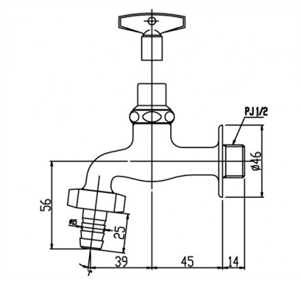 Bản vẽ kỹ thuật vòi rửa nước lạnh Inax LF-15G-13(JW)
