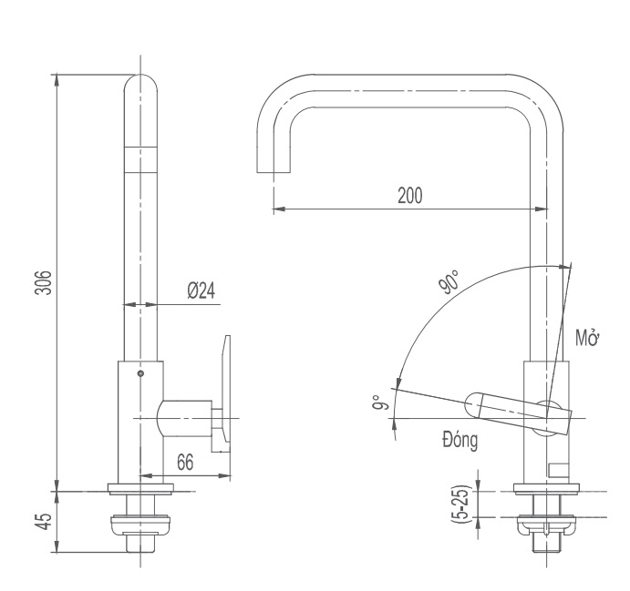 Bản vẽ kỹ thuật vòi rửa chén bát lạnh Inax SFV-30
