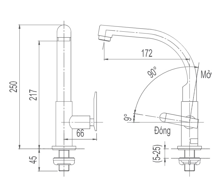 Bản vẽ kỹ thuật vòi rửa chén bát lạnh INAX SFV-29