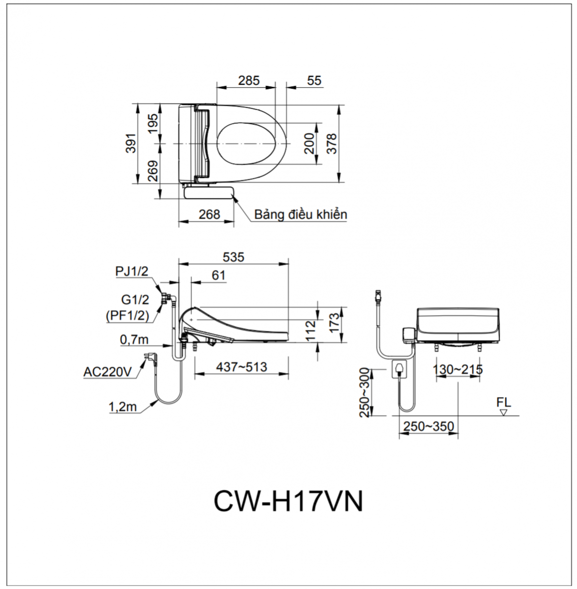 Nắp rửa điện tử thông minh INAX CW-H17VN (CWH17VN)