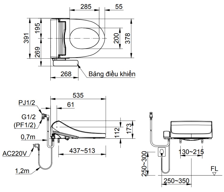 Bản vẽ kỹ thuật Nắp bồn cầu điện tử INAX CW-H18VN