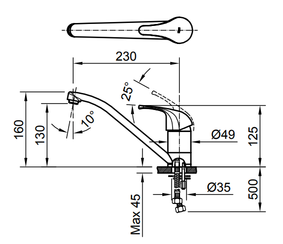 Bản vẽ kỹ thuật vòi rửa chén INAX SFV-302S nóng lạnh
