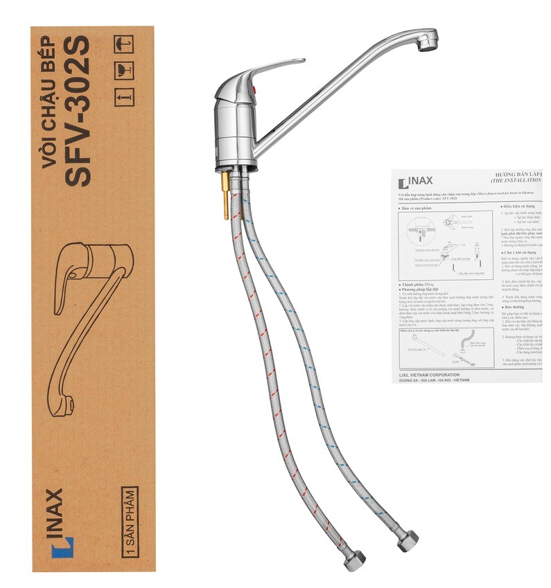 Vòi rửa chén INAX SFV-302S nóng lạnh thân dài mạ Crom Niken