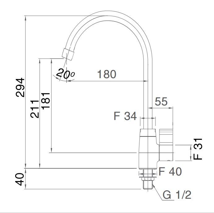 Bản vẽ kỹ thuật vòi rửa chén bát lạnh INAX SFV-21
