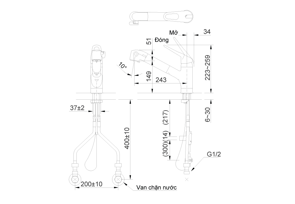 Bản vẽ kỹ thuật Vòi rửa bát INAX JF-AB466SYX