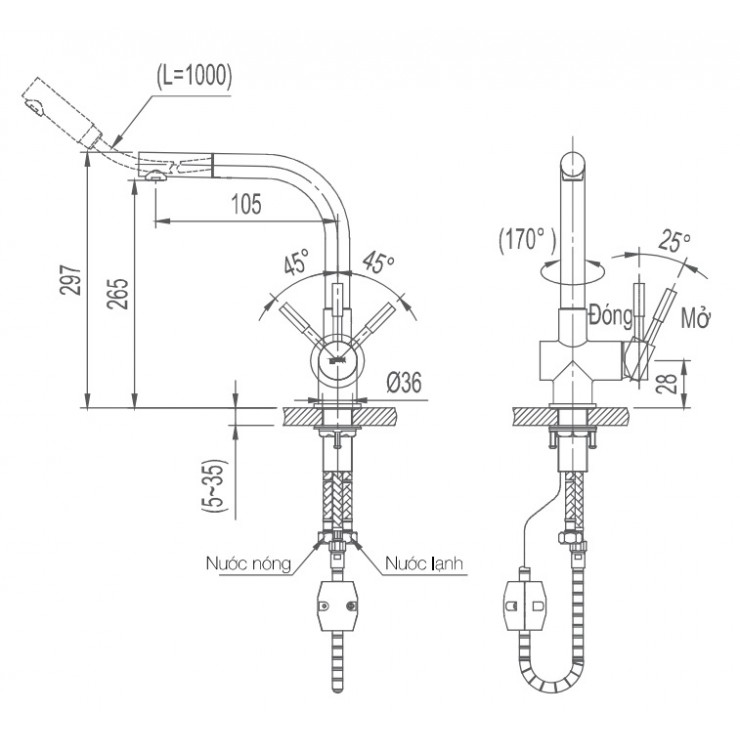 Bản vẽ kỹ thuật Vòi rửa bát INAX SFV-1013SX