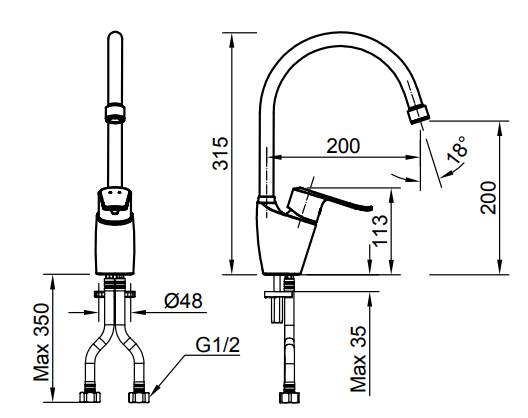 Bản vẽ kỹ thuật vòi rửa chén bát Inax SFV-2011S nóng lạnh