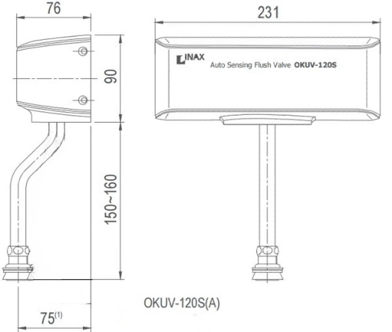 Bản vẽ kỹ thuật van tiểu cảm ứng Inax OKUV-120S(A)