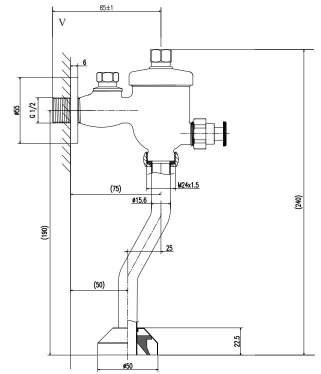 Bản vẽ kỹ thuật van tiểu Inax UF-8V-0.5