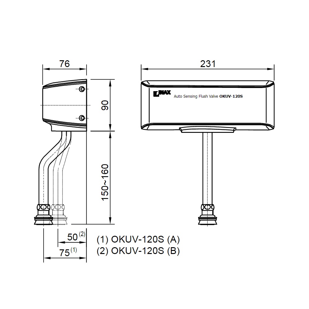Bản vẽ kỹ thuật Van tiểu INAX OKUV-120S(B)