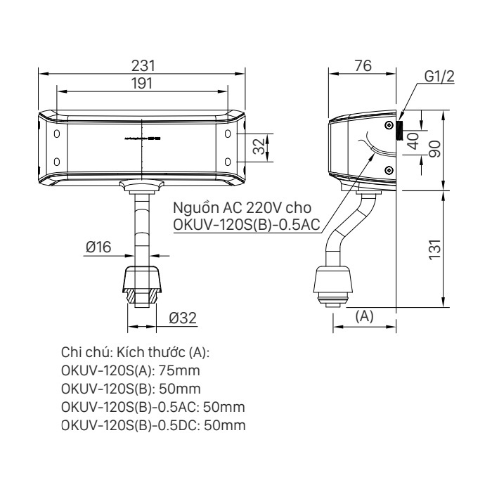 Bản vẽ kỹ thuật Van tiểu INAX OKUV-120S(B)-0.5AC