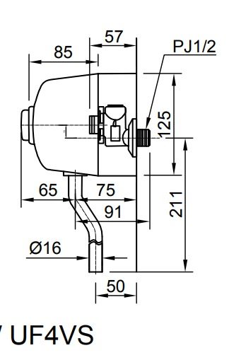 Bản vẽ kỹ thuật van xả tiểu nam Inax UF-4VS