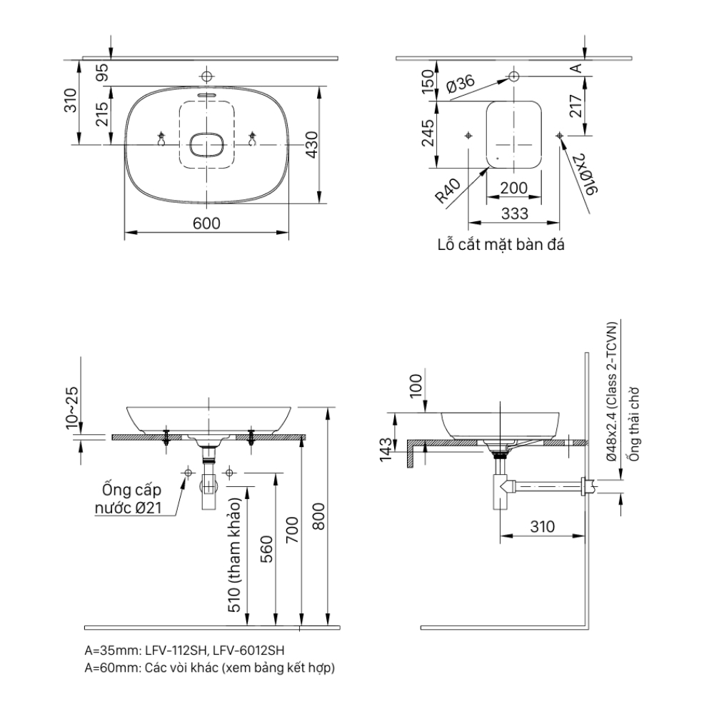 Bản vẽ kỹ thuật chậu rửa lavabo INAX AL-682V/BW1