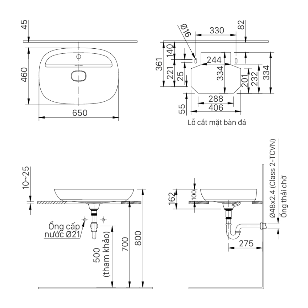 Bản vẽ kỹ thuật chậu rửa lavabo INAX AL-692VFC/BW1