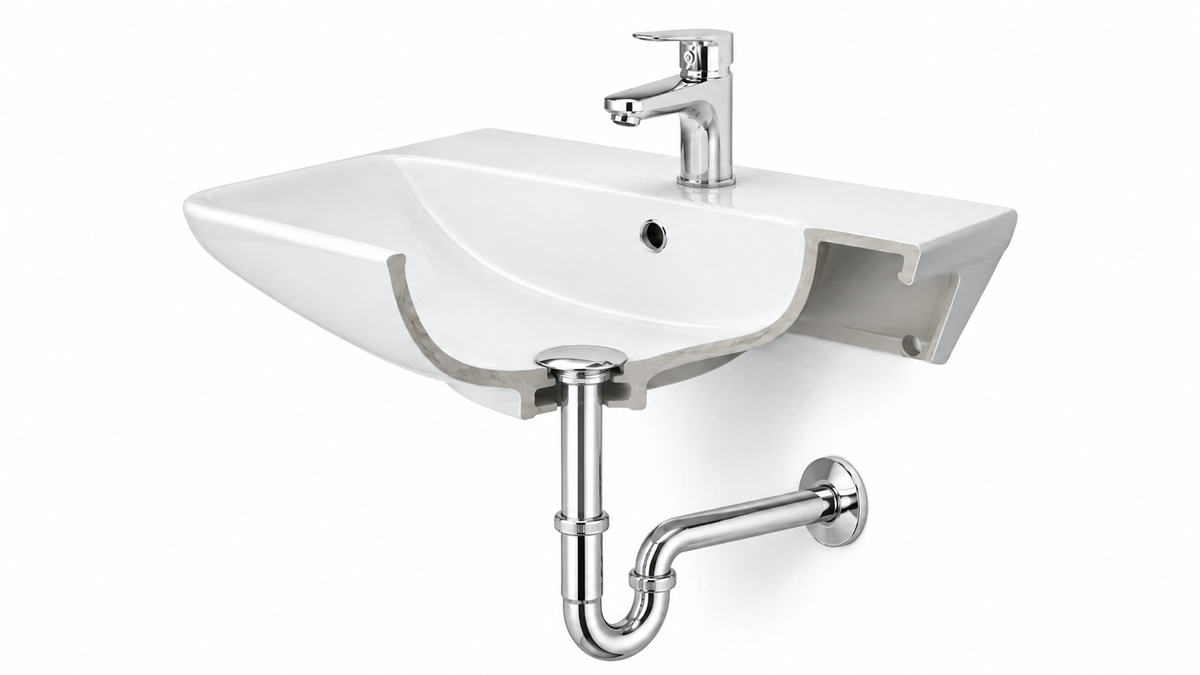 Cấu tạo đầu xả và ống xi phông chậu lavabo INAX
