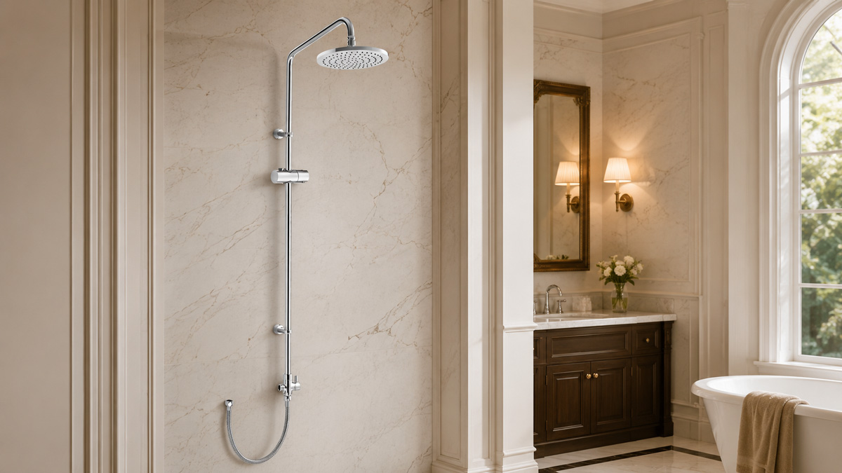 Cấu tạo thân cây sen tắm INAX gồm bát sen thân đứng gác sen và van chuyển hướng