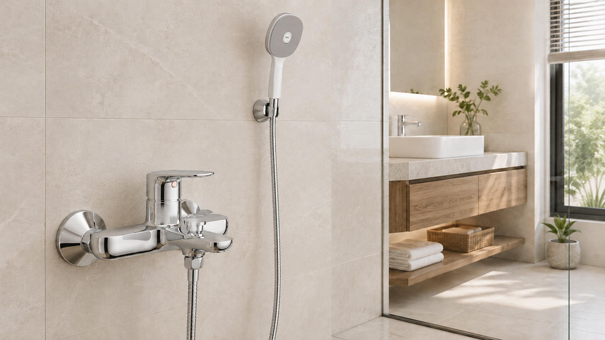 Sen tắm nóng lạnh INAX có tay sen cầm tay trong phòng tắm hiện đại