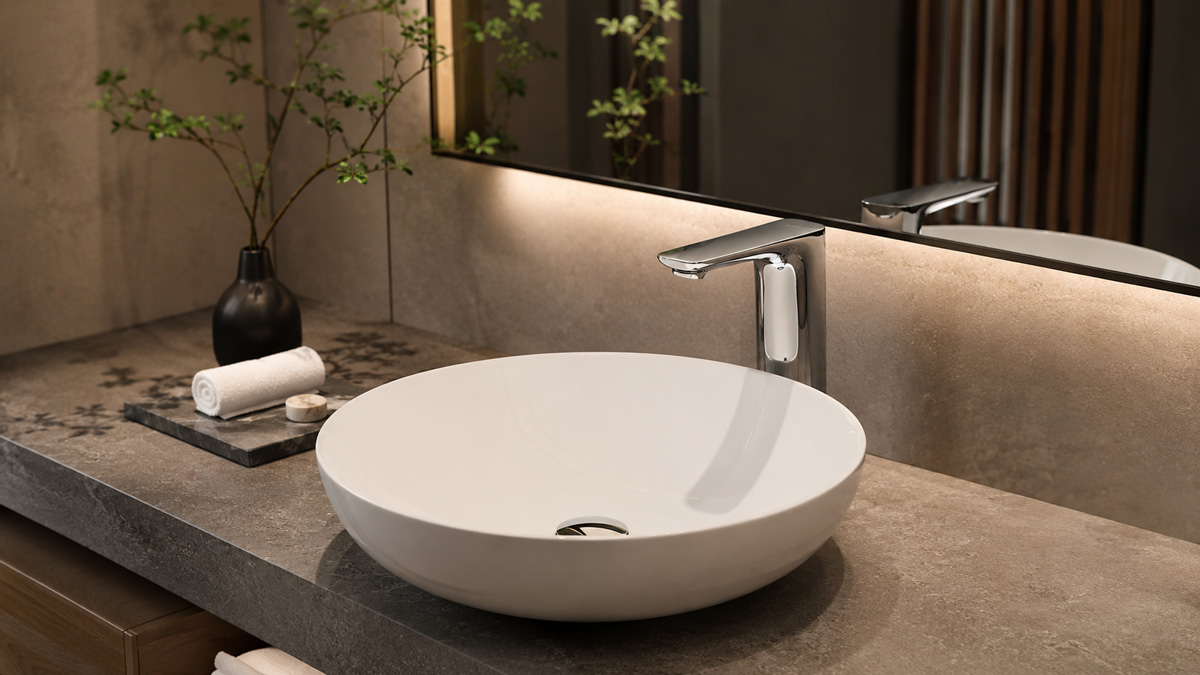 Vòi lavabo INAX thân cao kết hợp chậu rửa mặt đặt bàn
